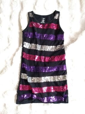 George Black Tank Top with Pink and Purple Sequin Stripes
